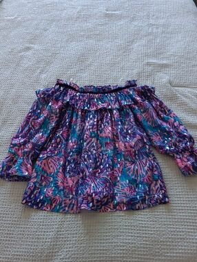 Lilly Pulitzer Girls' Pink & Blue Floral Off-Shoulder Blouse